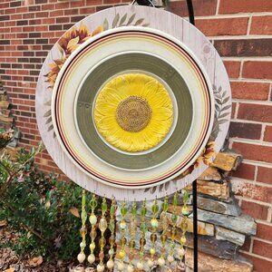 Sunflower Plate Dish Flower Windchime SunCatcher Lampwork Beads Tin Bells